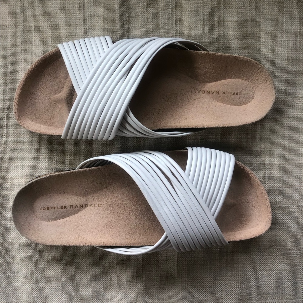 loeffler randall white sandals, women’s size 10-11